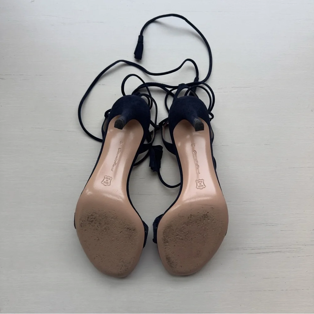 Gianvito Rossi Flora 85 Suede Lace-Up Heels – Navy – Size 35 - Picture 5 of 8